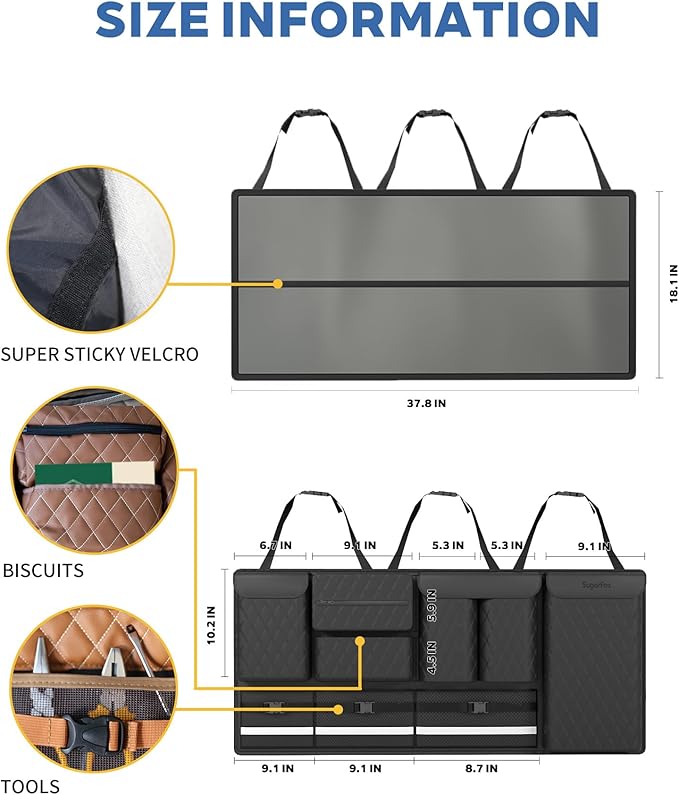 Backseat Hanging Organizer with Large Storage Bags | PU Leather, Large Capacity | Adjustable Straps, Waterproof & Collapsible |
