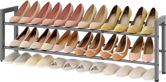 FAVOOSTY 2-Tier Expandable Shoe Rack, Adjustable Shoe Shelf Storage Organizer Space Saving Metal Free Standing Shoe Rack for 