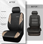 CAR PASS Leopard Print Faux Leather Car Seat Covers & Leopard Car Mats&Leopard Steering Wheel Cover Seat Belt Pad Universal C