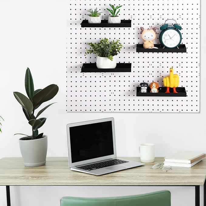 Blulu 4 Pcs Pegboard Shelves, 10 x 4 Inch Metal Heavy Duty Wall Mounted Pegboard Shelf Tray Accessories with Lip for Craft Ro