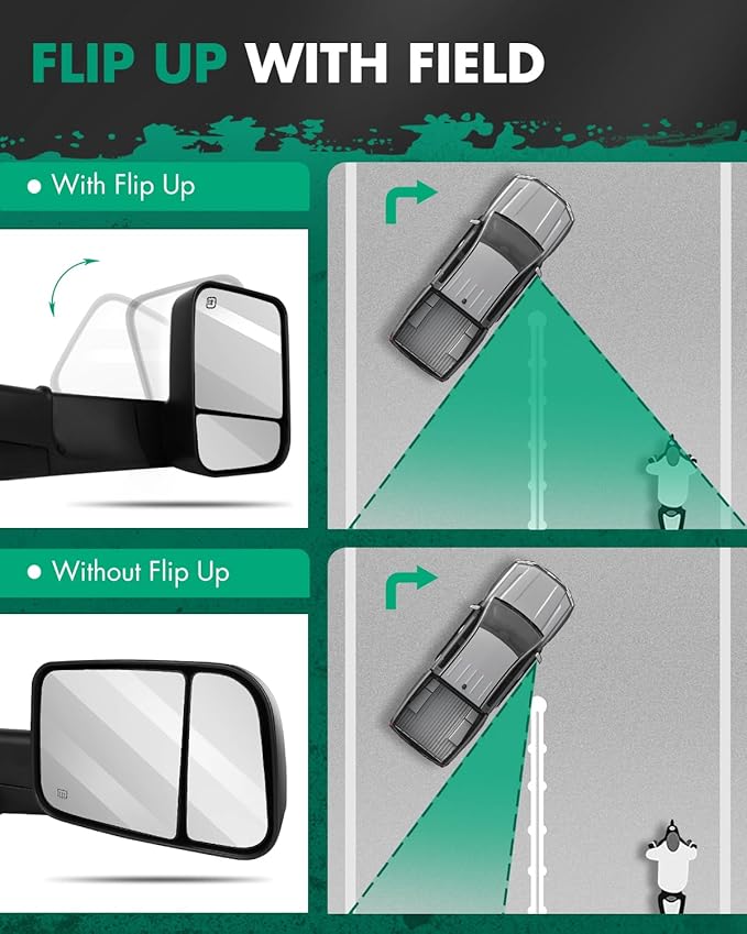 SCITOO Compatible fit for Towing Mirrors 2002-2008 for Dodge for Ram 1500 2003-2009 for Dodge for Ram 2500 3500 Pickup Power Heated Passenger Driver Side View Pair Mirrors