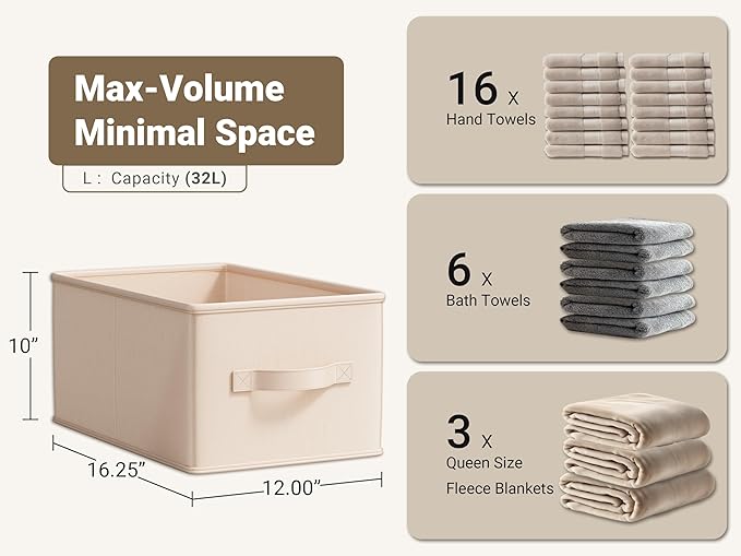 LayerSpace Storage Bins, Fabric Satin Storage Baskets for Shelves, 16.25" L*12" W*10" H Collapsible Storage Bins with Handles