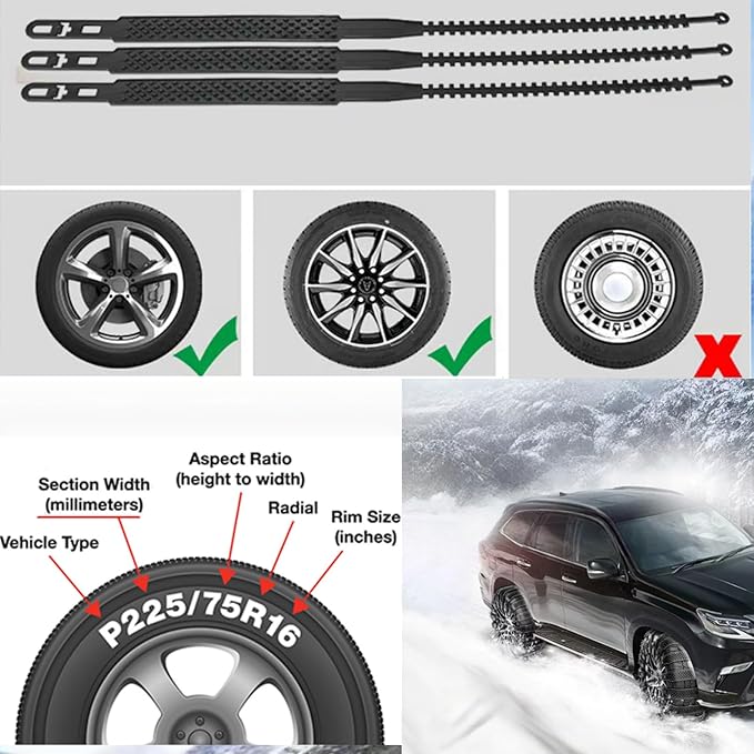 10 Pack Tire Chains, Universal Emergency Tire Chains, Adjustable Plastic Anti-skid Ties,Safety Chains for Most Cars, SUV Truc