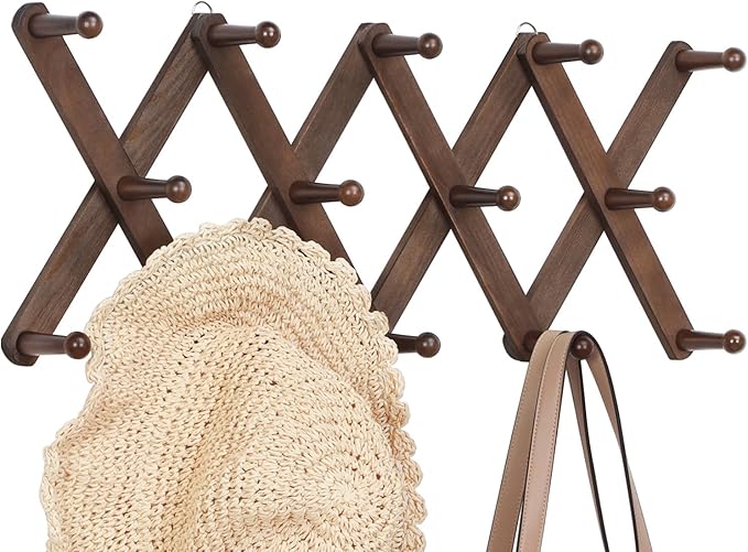 Accordion Wall Hanger, Hat Rack for Wall with 14 Coat Hooks, Expandable Hat Hangers Organizer, Vintage Decorative Coat Rack W