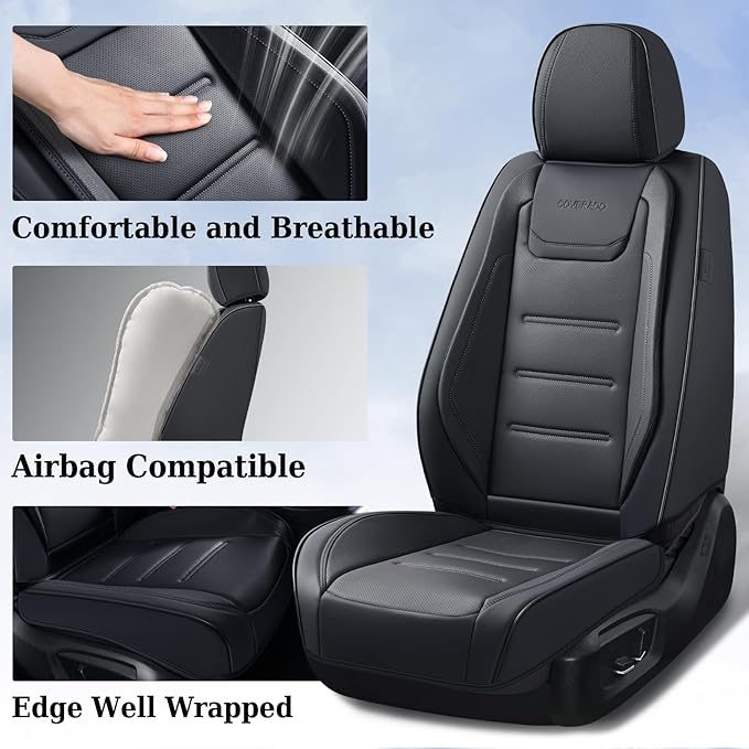 Coverado Car Seat Covers, Front Covers for Cars, Car Seat Cover Front Seats, Car Seat Protector Waterproof, Leather Car Seat 