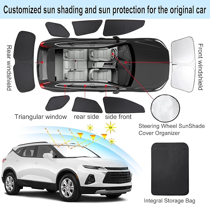 TINGLU Window Shades for Chevrolet/Chevy Blazer 2019-2024 Accessories Side Full Windows Rear Triangular Windshield Sun Shade Sun UV Rays & Privacy Protection for Camping,Napping,and Relaxing 8PCS