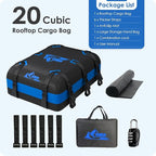Car Rooftop Cargo Carrier Bag 20 Cubic Feet, 100% Waterproof Heavy Duty Car Roof Bag for All Vehicle with/Without Racks - Anti-Slip Mat, 6 Door Hooks, Storage Bags, 5CM Straps(Blue)