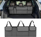 Car Trunk Organizer, Waterproof Backseat Hanging Large Storage with Adjustable Straps, Collapsible Cargo Bag with 4 Pockets,