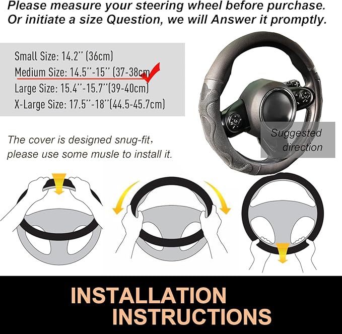 PINCTROT Comfy Grip Steering Wheel Cover, Anti-Slip Design, Universal 14.5-15 Inch(Silicone Black)
