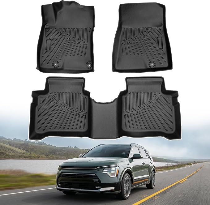 Powerty Floor Mats for 2023-2025 2026 Kia NIRO & Hybrid & HEV - All Weather Floor Liners, 3D TPE, Heavy-Duty (1st & 2nd Row, NOT for EV & PHEV)