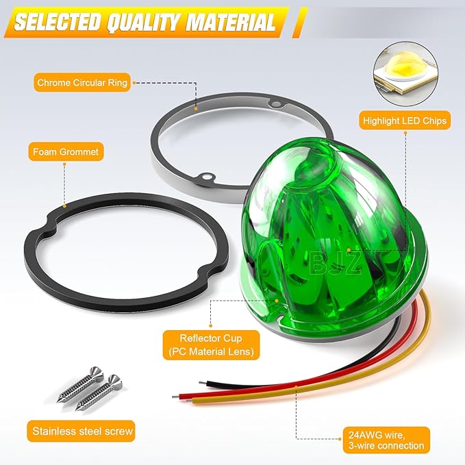 BJZ 8Pcs Green Watermelon LED Strobe+Constant Marker Lights Dual Function Watermelon-Shaped Side Marker Clearance Tail Top Cap Roof Lights for Trailer Truck Semi-Trailer Heavy-Duty Truck Bus Van