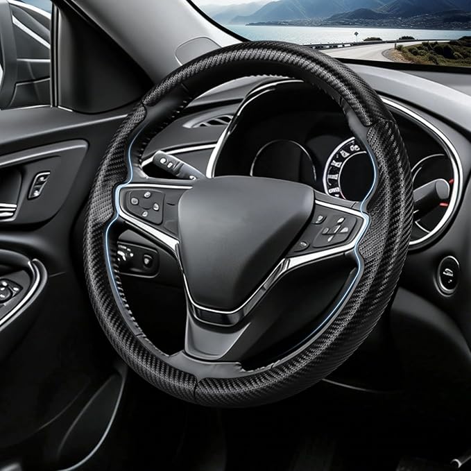 Steering Wheel Cover for Chevy Malibu 2016-2024/ Equinox 2018-2024/ Bolt EV 2017-2021/ Volt 2016-2019, Car Steering Wheel Cover for Chevrolet (Matte Black)