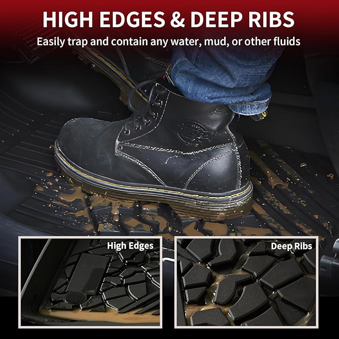 LASFIT Floor Mats for Jeep Grand Cherokee 2016-2021 5-Seat, for Dodge Durango 2016-2026 5-Seat (Not for 6-Seat), All Weather TPE Custom Fit Trunk Liners Car Floor Mats Black