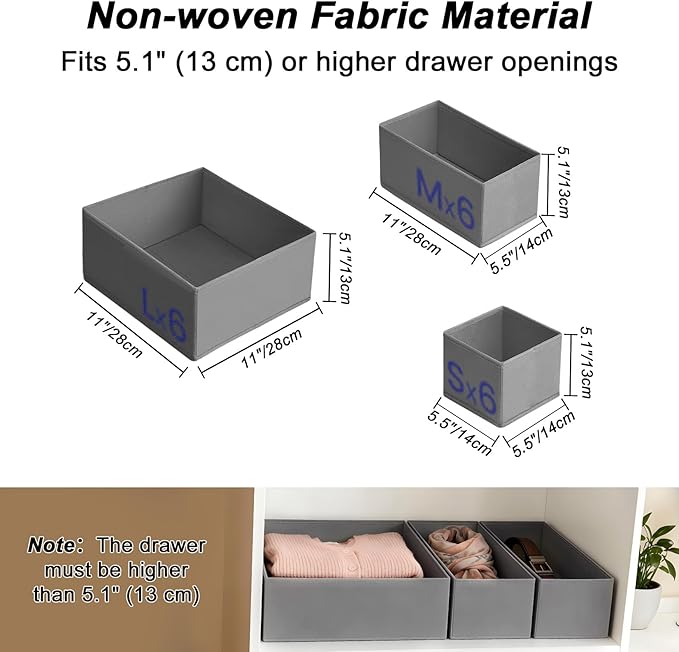 Garvee Drawer Organizer Clothes, Set of 18 Dresser Organizer Bins for Baby Clothes, Underwear, Bra & Sock, Foldable Fabric Cl