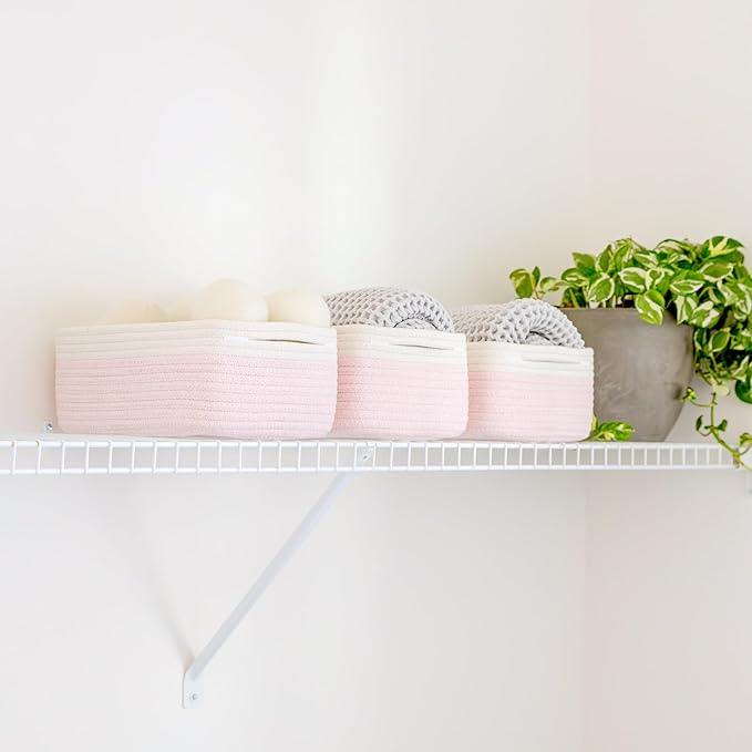 NaturalCozy 11.8"x8"x4.5” Rectangle Storage Baskets for Shelves 3 Pack | Cotton Rope Woven Small Baskets for Organizing | Sma