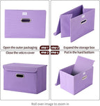 STOREONE Fabric Storage Cube Bins Foldable Organizer Container Collapsible Basket with Lids and Metal Handles, for Home, Bedr