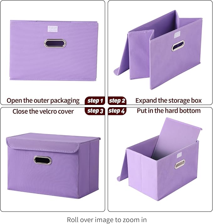 STOREONE Fabric Storage Cube Bins Foldable Organizer Container Collapsible Basket with Lids and Metal Handles, for Home, Bedr