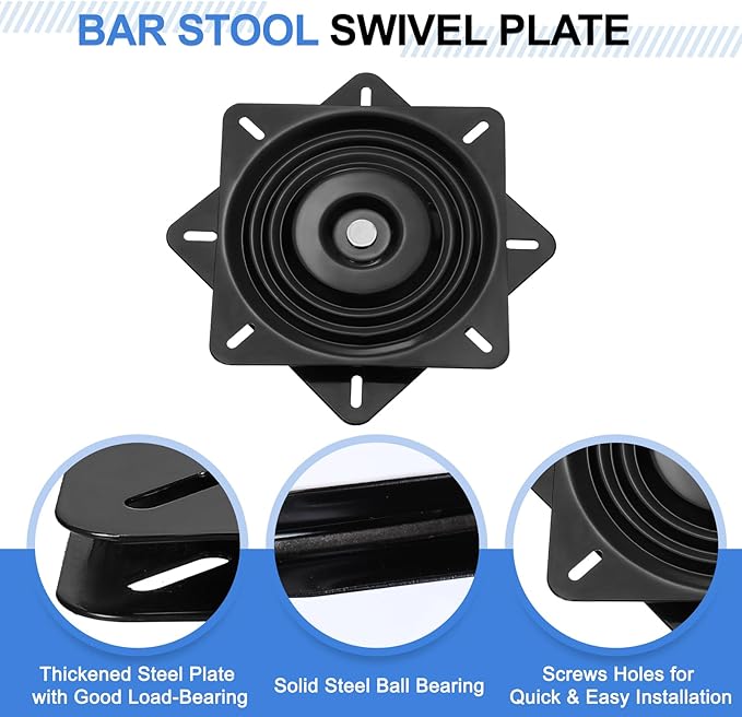 uxcell 2Pcs 10" Bar Stool Swivel Replacement, 360° Rotation Lazy Susan Turntable, Square Semi-Ball Bearing Seat Swivel Base M