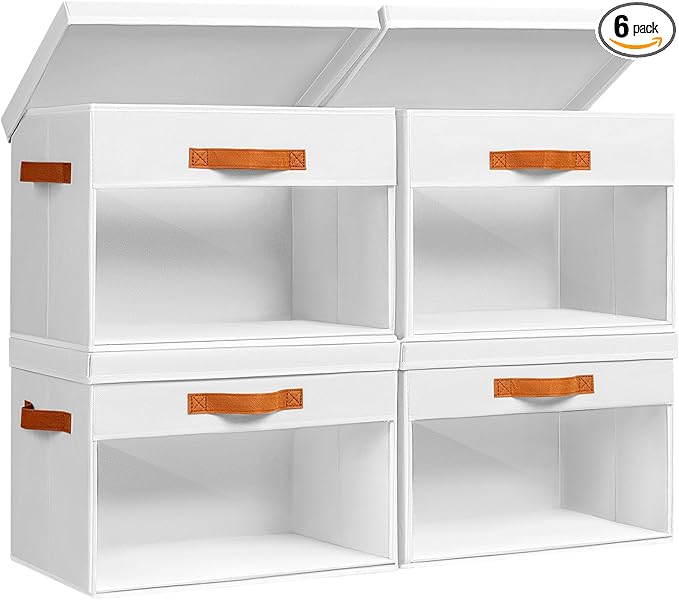 Homsorout Large Storage Bins with Lids - 4 Pack Foldable Decorative Organizers with Clear Windows & Handles, Cube Storage Org