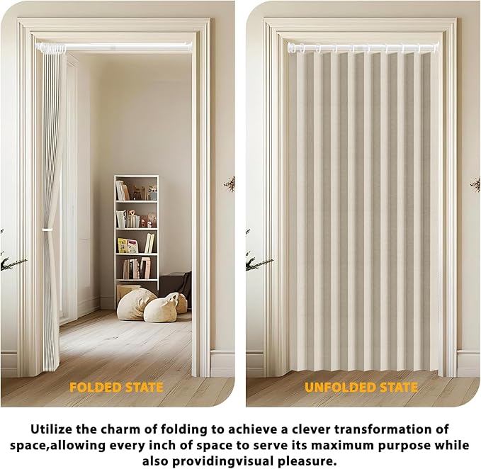 Jilron Accordion Door Curtain Set - 100% Blackout, with Curtain Rod Included, for Bedroom Privacy Protection (Off white-43 W 