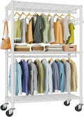 VIPEK R2 Plus Rolling Garment Rack 3 Tiers Adjustable Wire Shelving Clothes Racks with Wheels, Freestanding Wardrobe Storage 