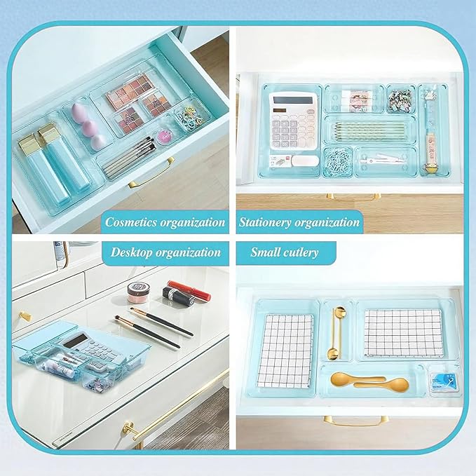 Kitchen Desk Drawer Organizers Storage for Office, Small Acrylic Vanity Trays Makeup Organizer for Drawer Bathroom Plastic Ma