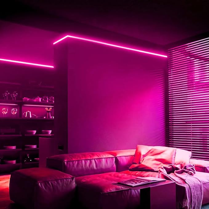 iNextStation 16.4FT/5M Pink LED Strip Lights, DC12V Silicone Neon Light Strip, IP65 Waterproof Led Rope Lights Dimmer for Cuttable DIY, LED Light Strip for Bedroom, Indoor, Outdoor(with Plug)