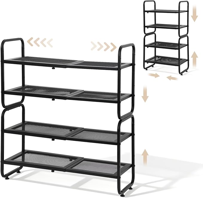 Expandable Shoe Rack - Shoe Stand Holder for Closet, Adjustable Shoe Shelf Storage, Stackable Long Shoe Stand Holder for Livi