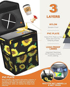 Car Trash Can with Lid, Cute Leakproof Car Trash Garbage Bag Hanging Vehicle Trash Bin Small Portable Automotive Garbage Cans Organizer for Back/Front Seat/Console(Trapezoid,Sunflower)
