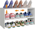 X-cosrack 2-Tier Shoe Rack Organizer for Closet, Expandable and Adjustable White Shoe Rack, Stackable Iron Wood Combination S