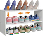 X-cosrack 2-Tier Shoe Rack Organizer for Closet, Expandable and Adjustable White Shoe Rack, Stackable Iron Wood Combination S