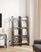 Hzuaneri Ladder Shelf, Bookshelf Bookcase, Freestanding Corner Storage Shelve with 2 Hooks for Home Office, Living Room, Kitc
