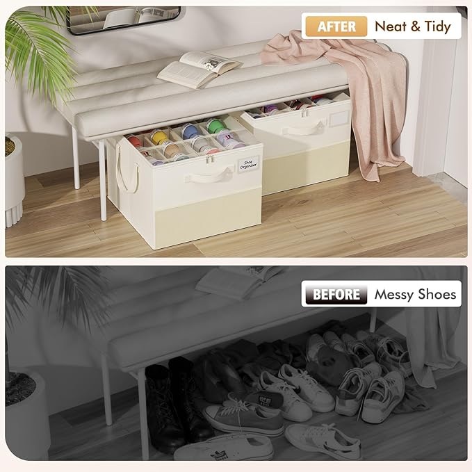NestOrganix 2 Pack Shoe Organizer for Closet, Large Shoe Box Storage Containers, Foldable Shoe Storage Organizer Box Bin with