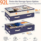 Dolicer 4 Pack Under Bed Storage with Wheels (Blue & Blue), 4 Pack 92L XXXL 6in-10in Height Adjustable Underbed Storage Conta