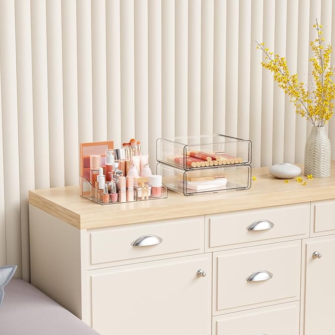Yieach Clear Acrylic Makeup Organizers Countertop for Dresser,Desk,Bathroom Vanity,3 Tier Stackable Make up Holders and Makeu