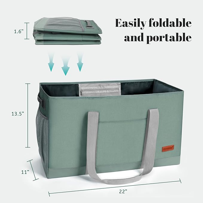 MHOMER Reusable Upright Grocery Bags Extra Waterproof Large Tote Bag with Carrying Handles Reinforced Bottom and Side Durable Oxford Fabric Foldable Shopping Bags Light Green