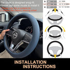 PINCTROT D Shaped Nappa Leather Steering Wheel Cover, Slim Fit No Bulk Design, One Piece Leather with Breathable Perforation,