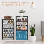 Shoe Rack - 10 Tiers Shoe Organizer with Detachable Fabric Shelves & Metal Frame, Up to 20-25 Pairs Narrow Tall Shoe Rack for