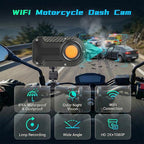 NHOPEEW Motorcycle Dash Cam 1080P/2K HD WiFi Mini Screenless Motorbike Driving Recorder, IP66 Waterproof Front Camera, Wide A