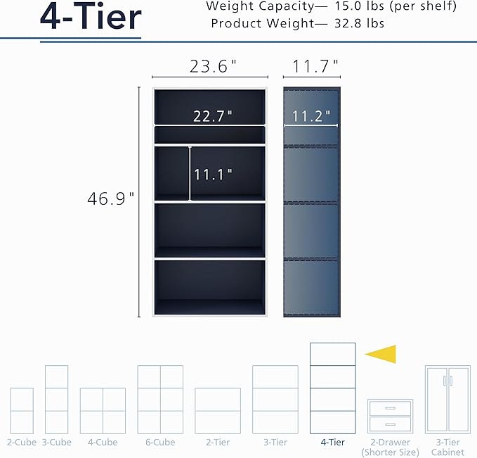 Homes: Inside + Out Apexa 4-Tier Cube Storage Organizer Shelves, Stackable Wood Bookcase Fits Cubby Bins for Organization, Do