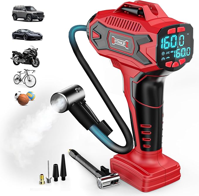 160PSI Cordless Tire Inflator Air Compressor Compatible with Milwauke 18V Battery, Portable Air Pump with Digital Pressure Gauge, Fast Inflation for Cars Motorcycles Bikes Balls(Bare Tool)