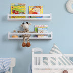 Fun Memories Nursery Book Shelves - Rustic Natural Solid Wood Floating Bookshelf for Kids - Wall Book Shelves for Kids Room (