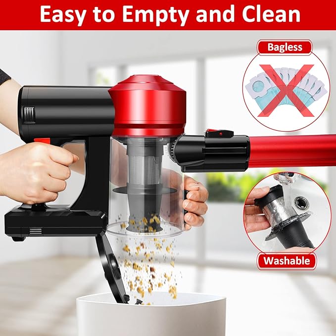 iwoly C150 Cordless Vacuum Cleaner Rechargeable with 2200mAh Detachable Battery, 18000Pa Cyclone Vacuum with HEPA Filter, Lig