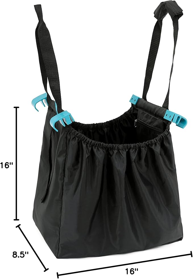 Handy Sandy Cart Caddy – 3-Pack Reusable Shopping Bags with Cart Clips | Heavy-Duty Grocery Organizer Tote Set | Eco-Friendly, Foldable, 40 lb Capacity | Black