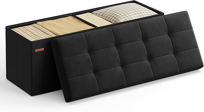 SONGMICS MAZIE Collection - 43 Inches Folding Storage Ottoman Bench, Ottoman Foot Rest, End of Bed Bench, Storage Chest, Load