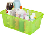 Storex Small Cubby Bins – Plastic Storage Containers for Classroom with Non-Snap Lid, 12.2 x 7.8 x 5.1 inches, Tint Green, 5-
