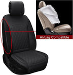 Sanwom Front Car Seat Covers - Leather Seat Covers with Storage Pocket and Two Belt Pads, Anti-Slip Waterproof Universal Seat