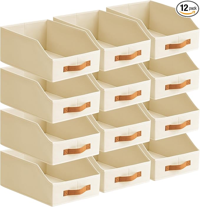 Homsorout Fabric Storage Bins for Organizing - 12 Pack Large Trapezoid Collapsible Storage Bins with Front Handle, Closet Org