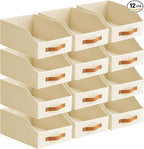Homsorout Fabric Storage Bins for Organizing - 12 Pack Large Trapezoid Collapsible Storage Bins with Front Handle, Closet Org