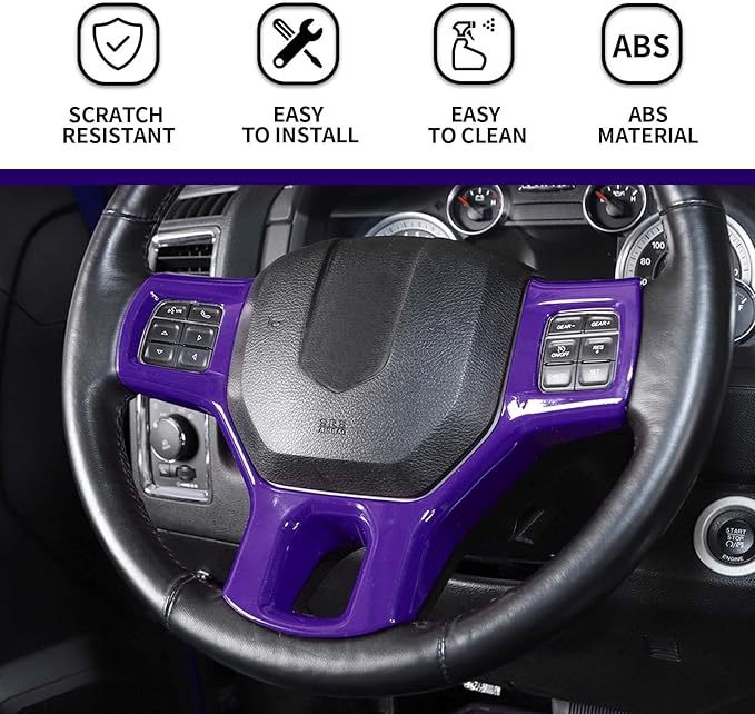 Hoolcar Interior Steering Wheel Cover ABS Trim Compatible with 2010-2017 Dodge RAM Accessories, Purple